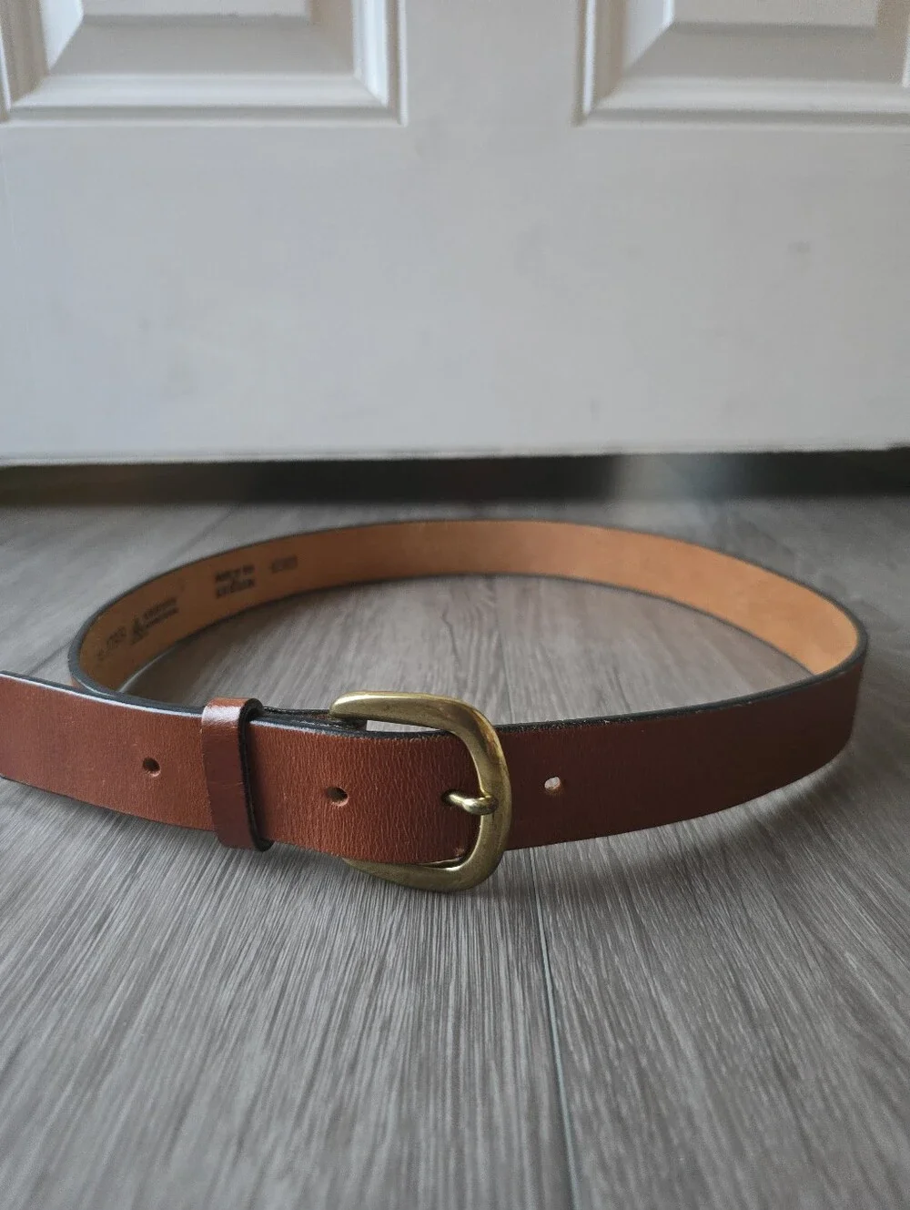 Leegin Genuine Leather Belt Cognac Brown Brass Buckle Made in USA Size 34